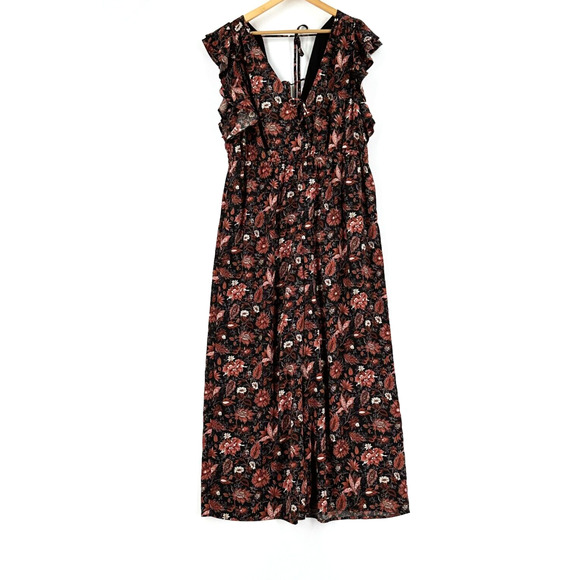 Madewell Womens Wide Leg Jumpsuit XXL Dark Floral Cottage Boho Prairie Fall - Picture 1 of 10